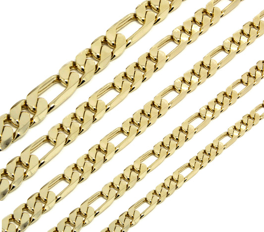 Men's 14k Gold 3mm to 12mm Figaro Link Necklace Chain 24 or 30 Inch