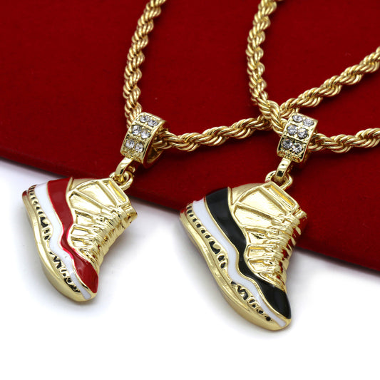Men Gold Concord & Cherry Pendant CZ 24" Rope Chain