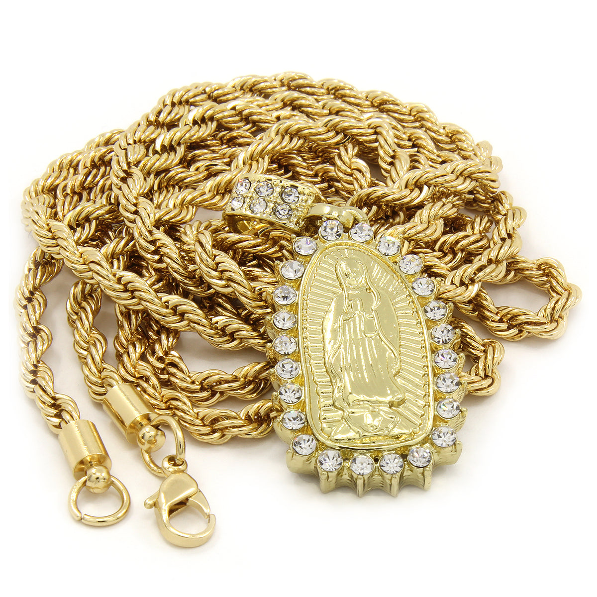Men's Micro Mini Guadalupe CZ 24" 4mm Rope Chain Pendant