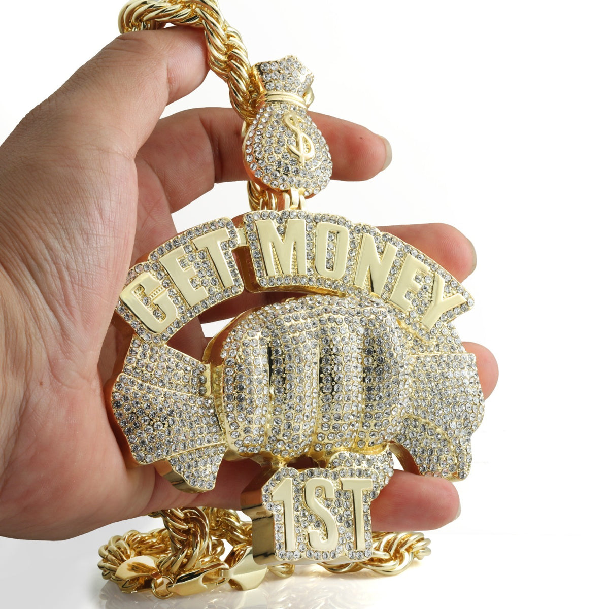 14k Rope Chain 10mm 24" & 30" Get Bag Money Sign Gold Men