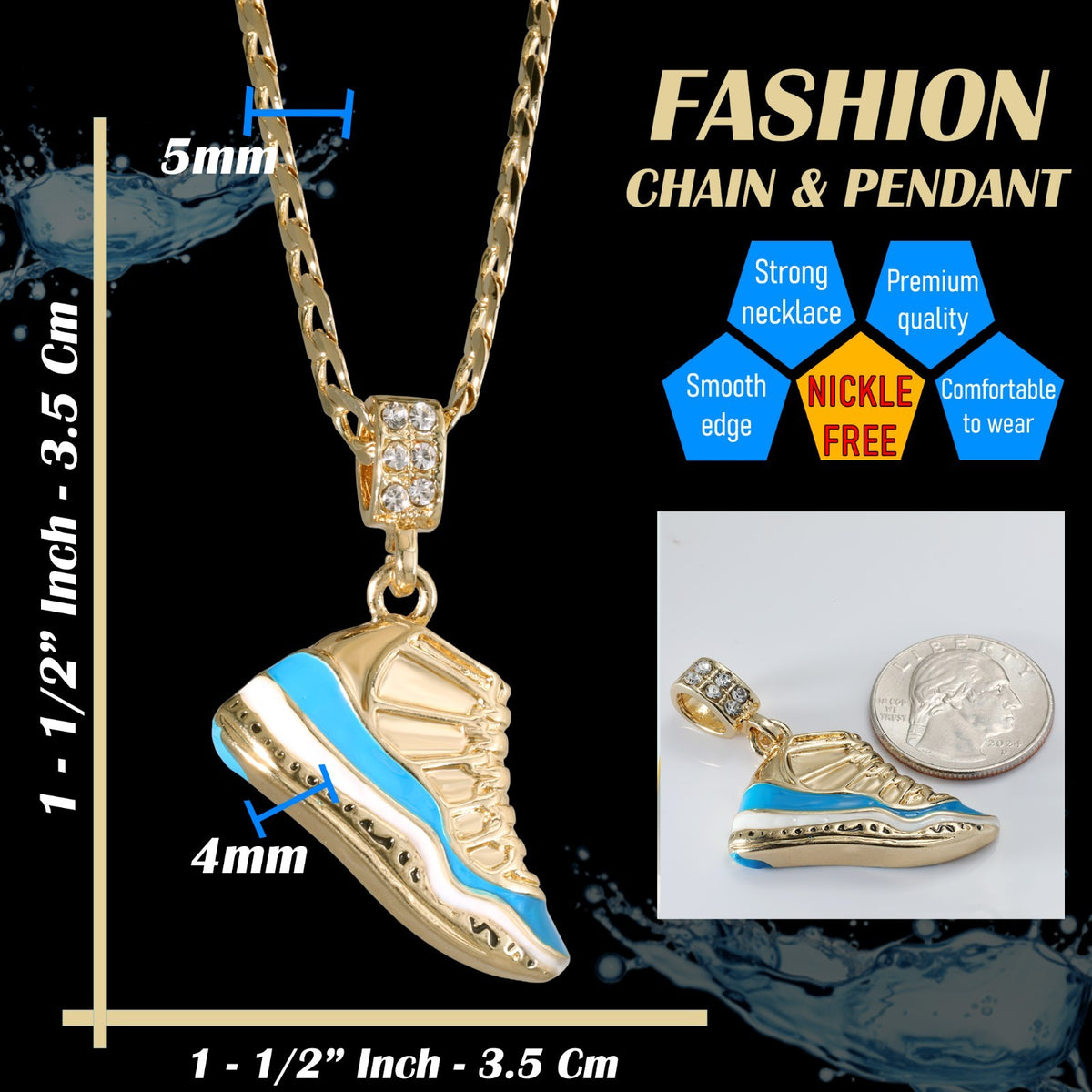 14k Cuban Curb Link Necklace 5mm A1r - Sky Blue Basketball Gold