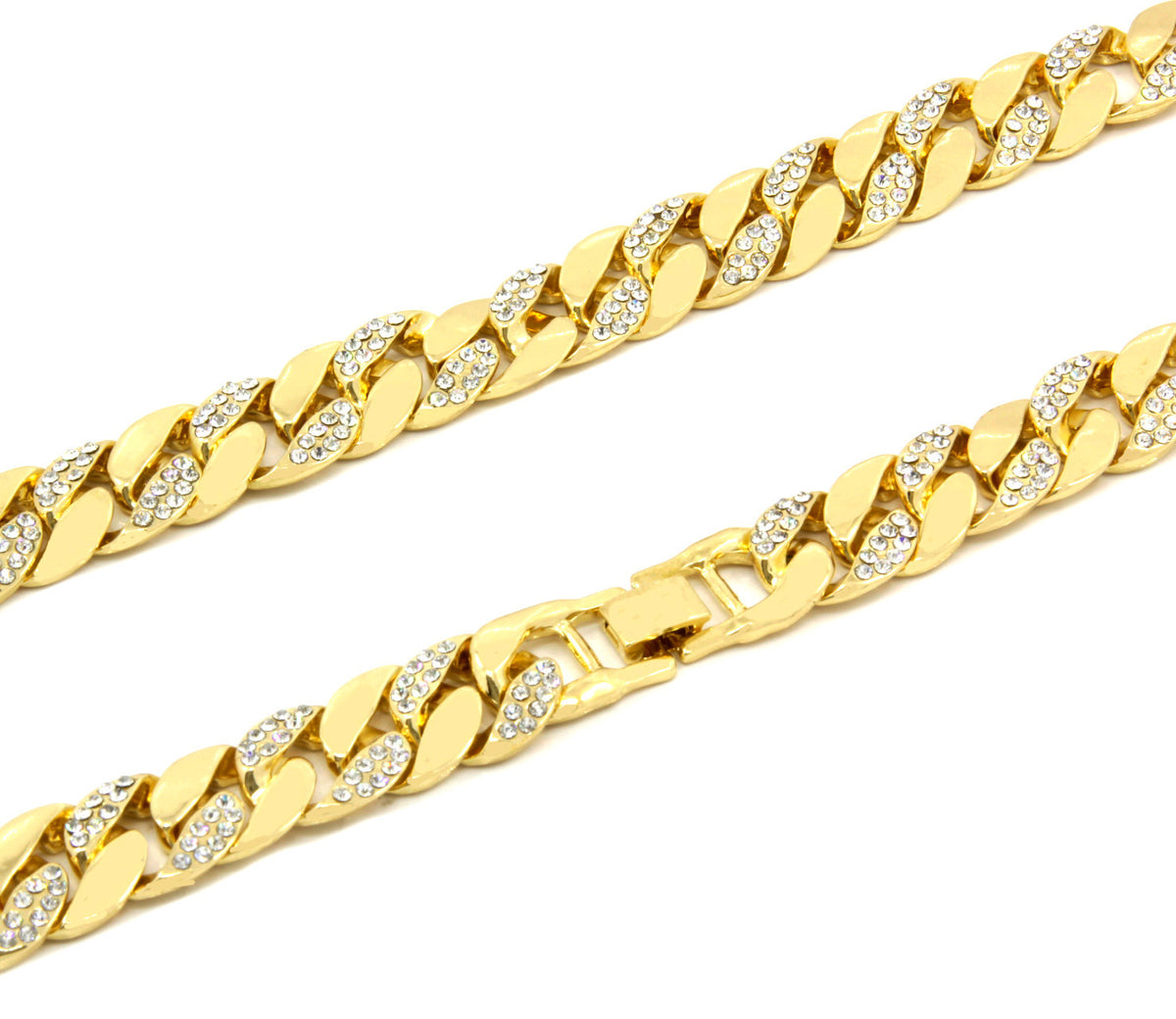 14k Gold CZ Chain & Bracelet Men's Miami Cuban