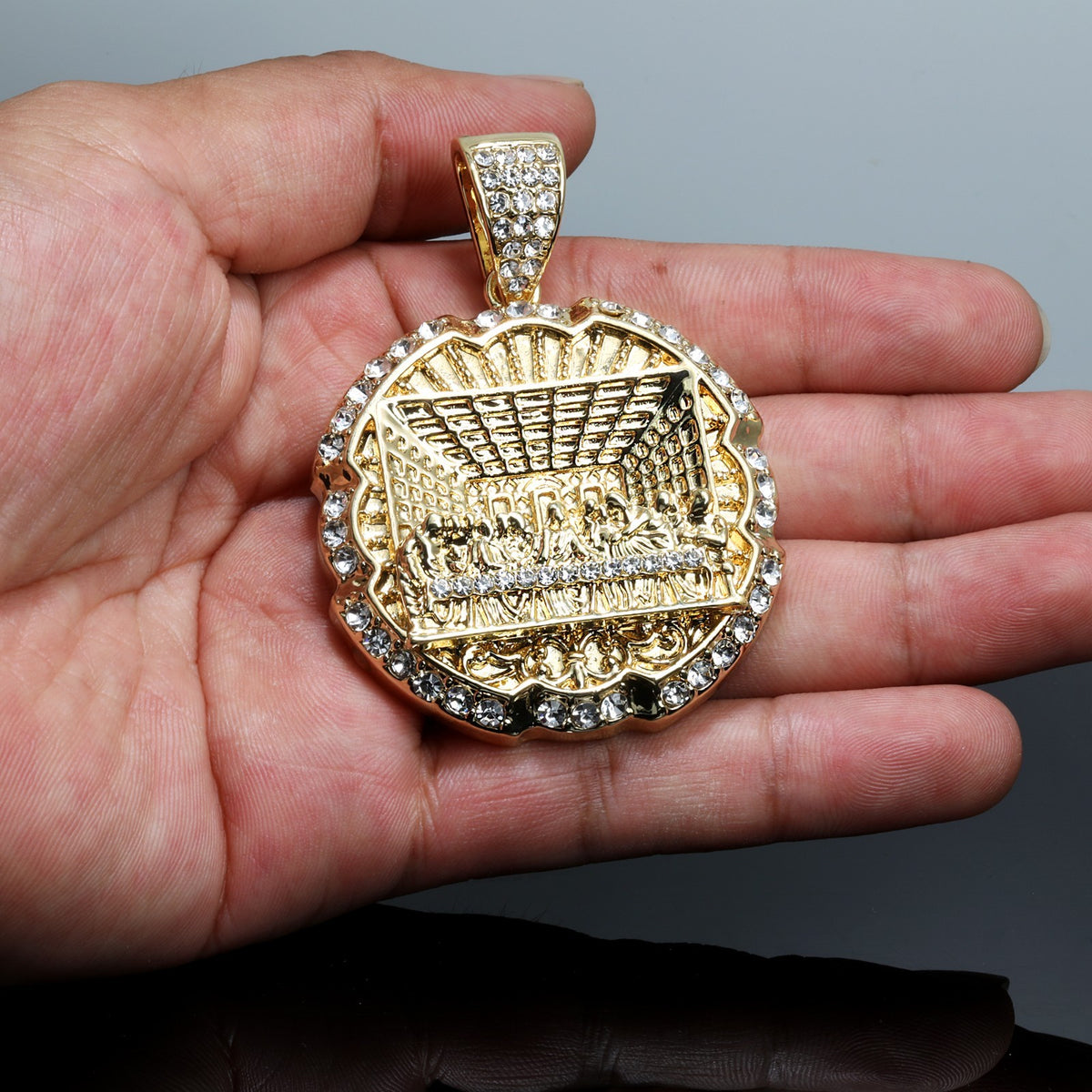 Xl Last Supper Pendant CZ Iced Cuban Necklace Chain 14k Gold