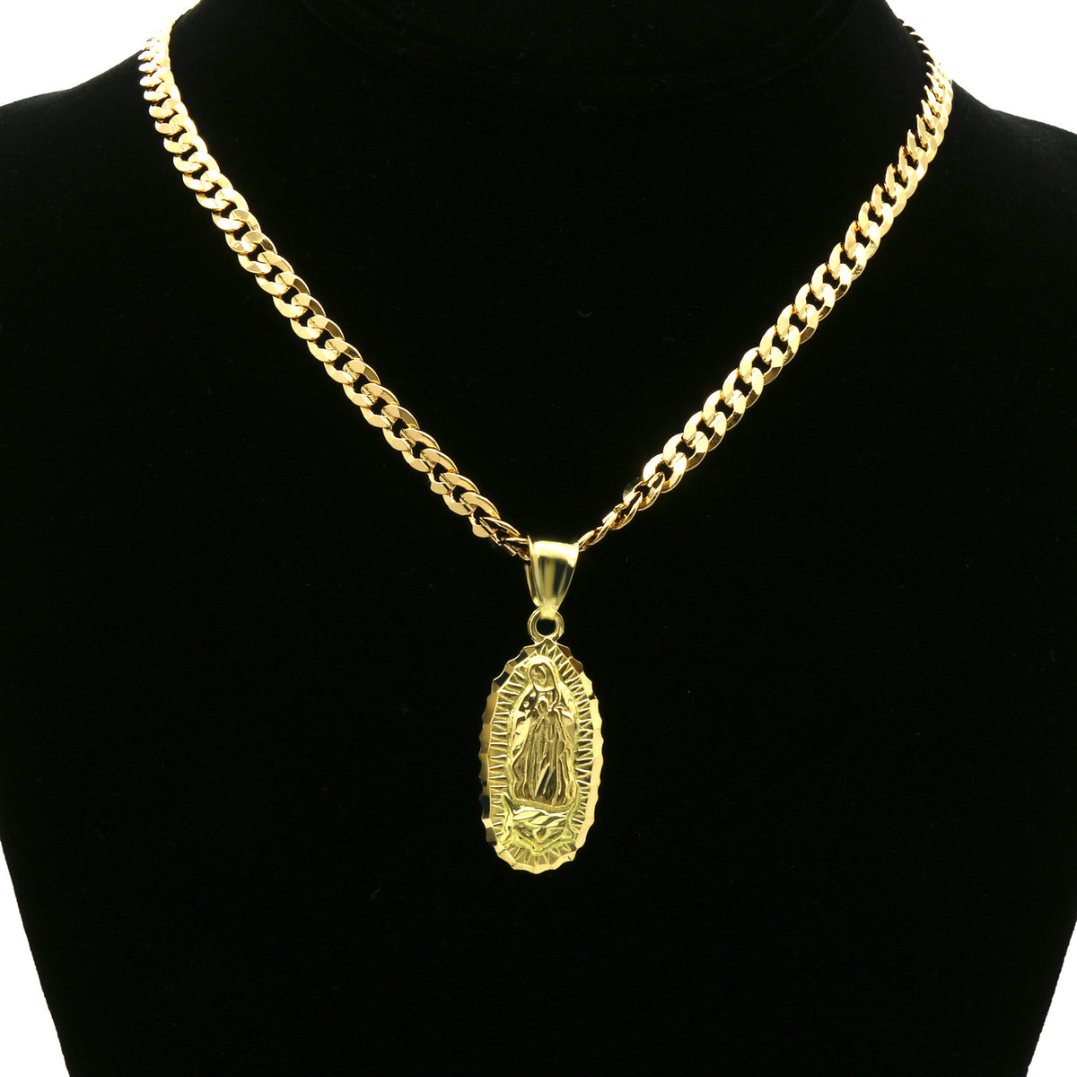 Men's 14k Gold Guadalupe Pendant 5mm 24" Cuban Necklace Chain(k-4)
