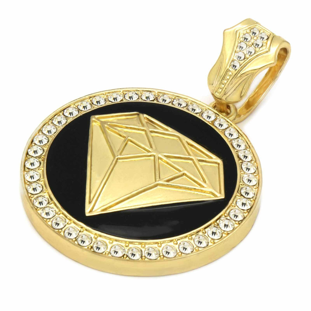 14k Gold D-shape Pendant CZ 20", 24" Cuban + 24 Rope Chain)