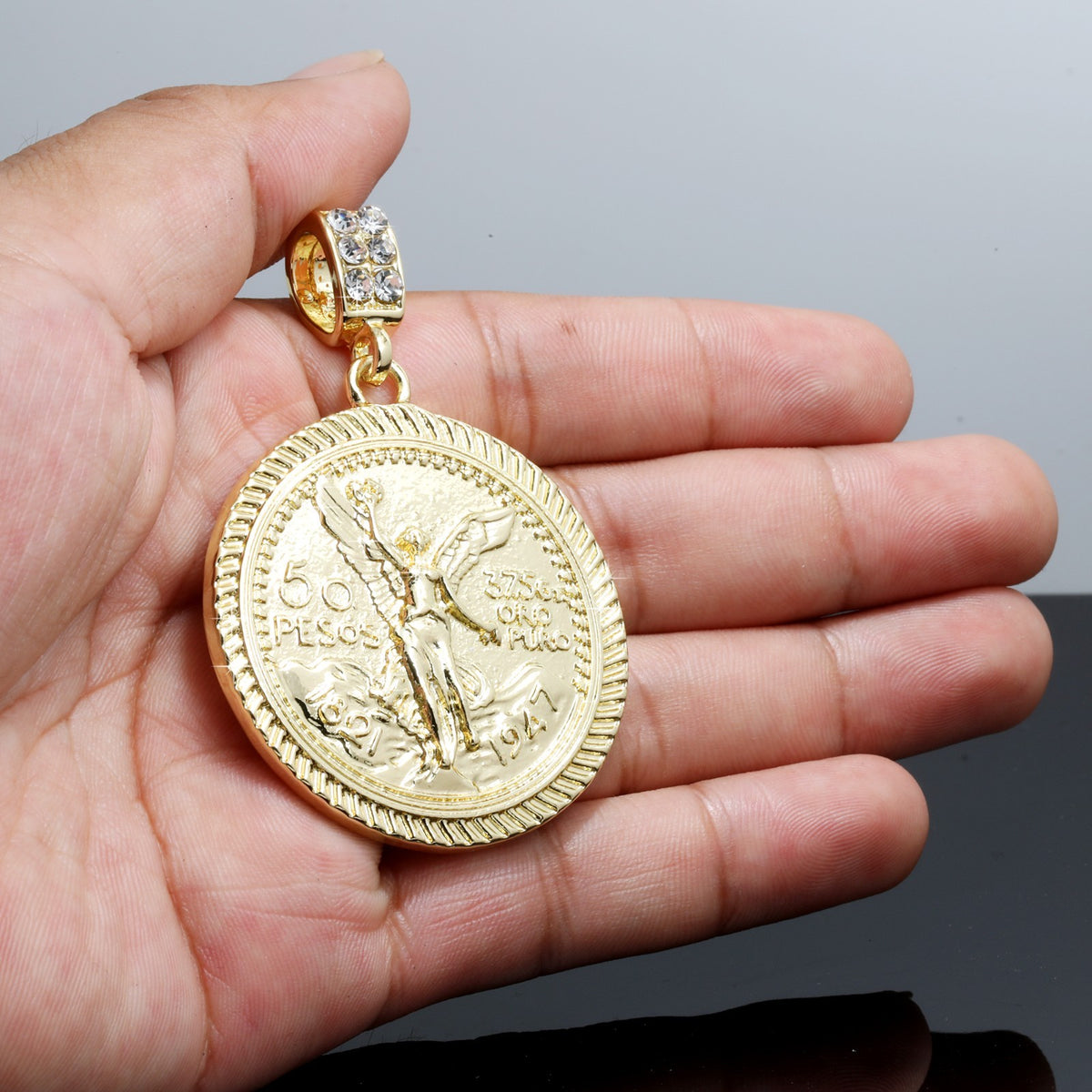 Centenario 50 Peso Pendant / 4mm Rope Twist Chain 14k Gold Men's & Women