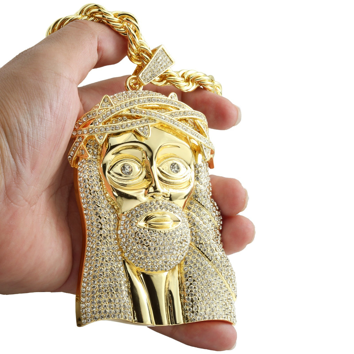 14k Rope Chain 10mm 24" & 30"In Jesus Piece Face Head Gold
