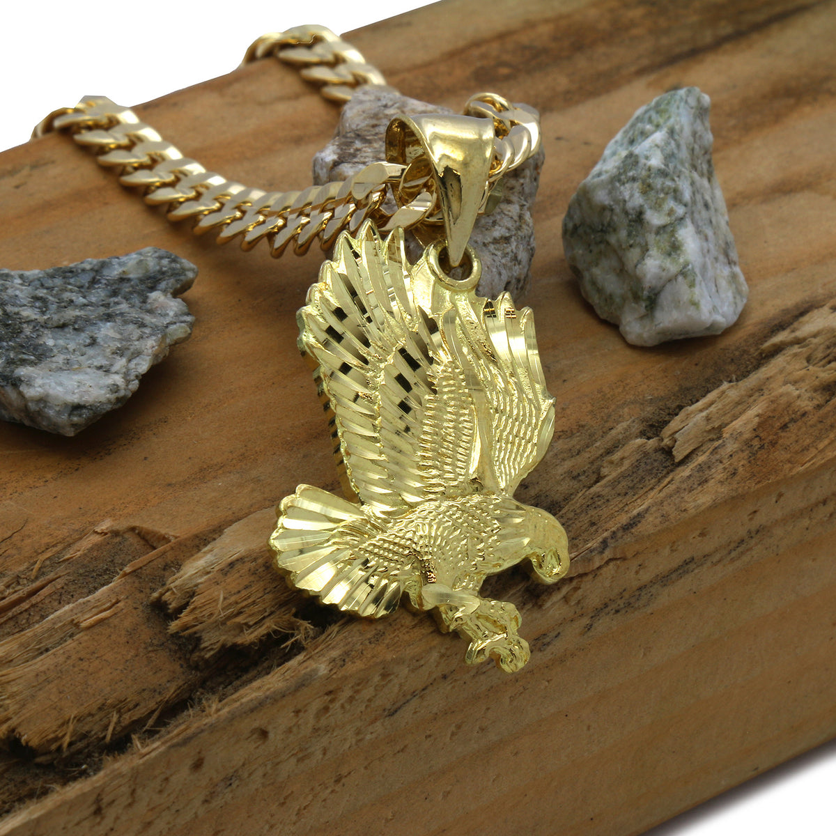 Men's 18k Gold Eagle Pendant 6mm Cuban Chain Necklace 24"