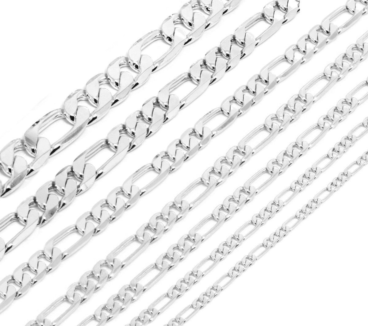 Men Silver 3mm to 12mm Figaro Link Necklace Chain 24 or 30 Inch