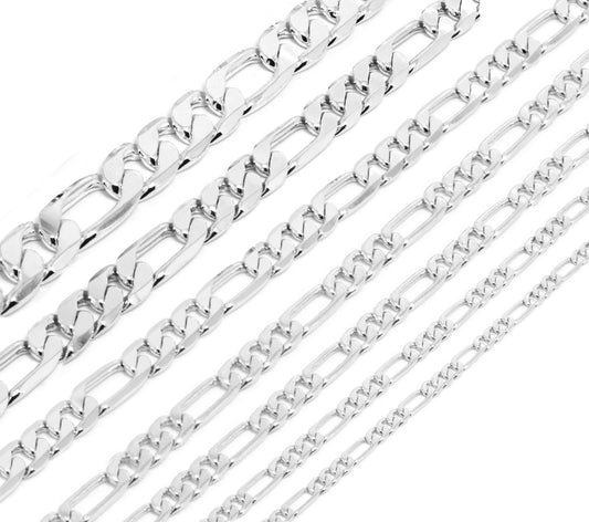 Men Silver 3mm to 12mm Figaro Link Necklace Chain 24 or 30 Inch