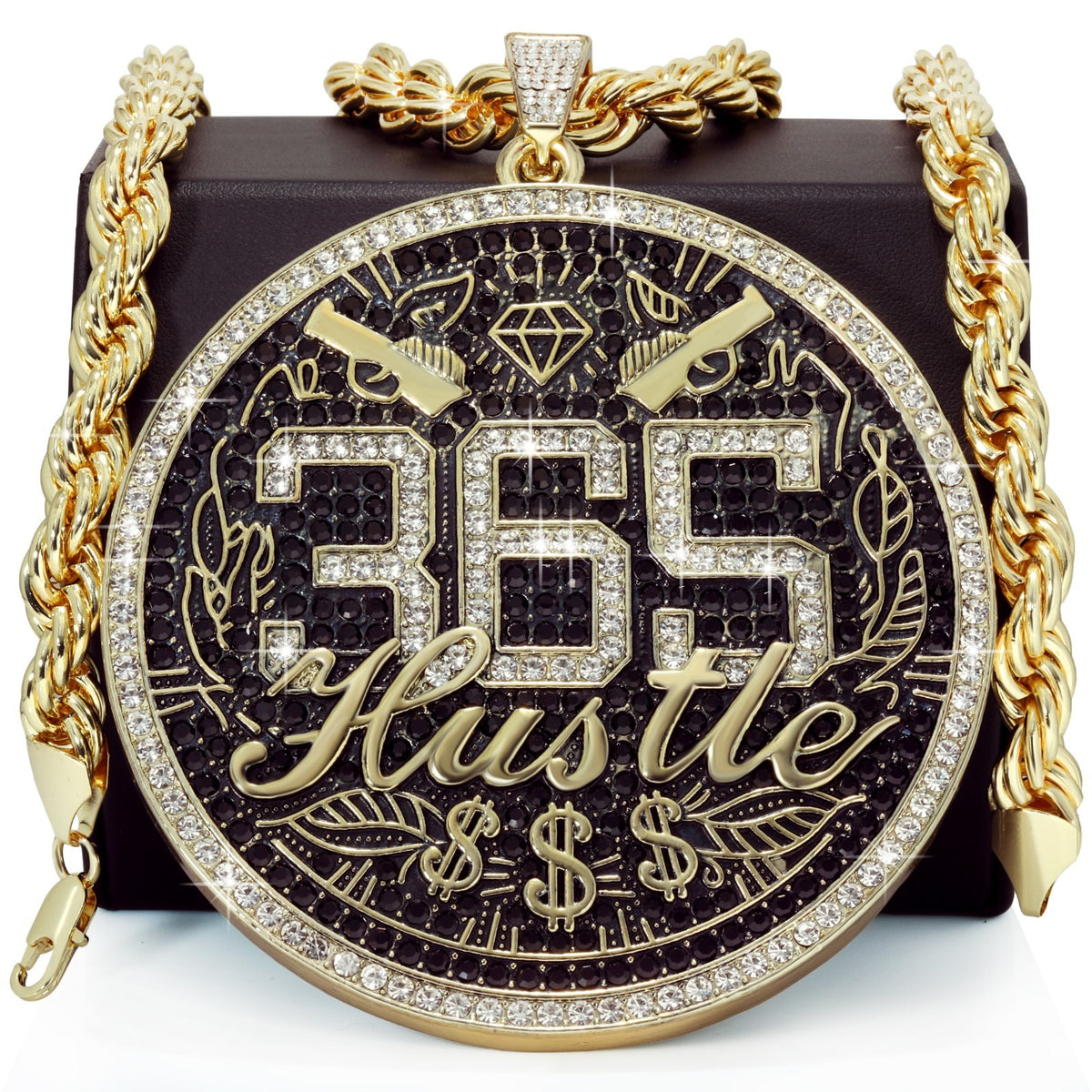 14k Rope Chain 10mm 24" & 30" Medallion 365 Hustle Gold Men