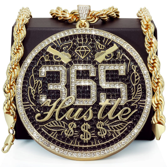 14k Rope Chain 10mm 24" & 30" Medallion 365 Hustle Gold Men