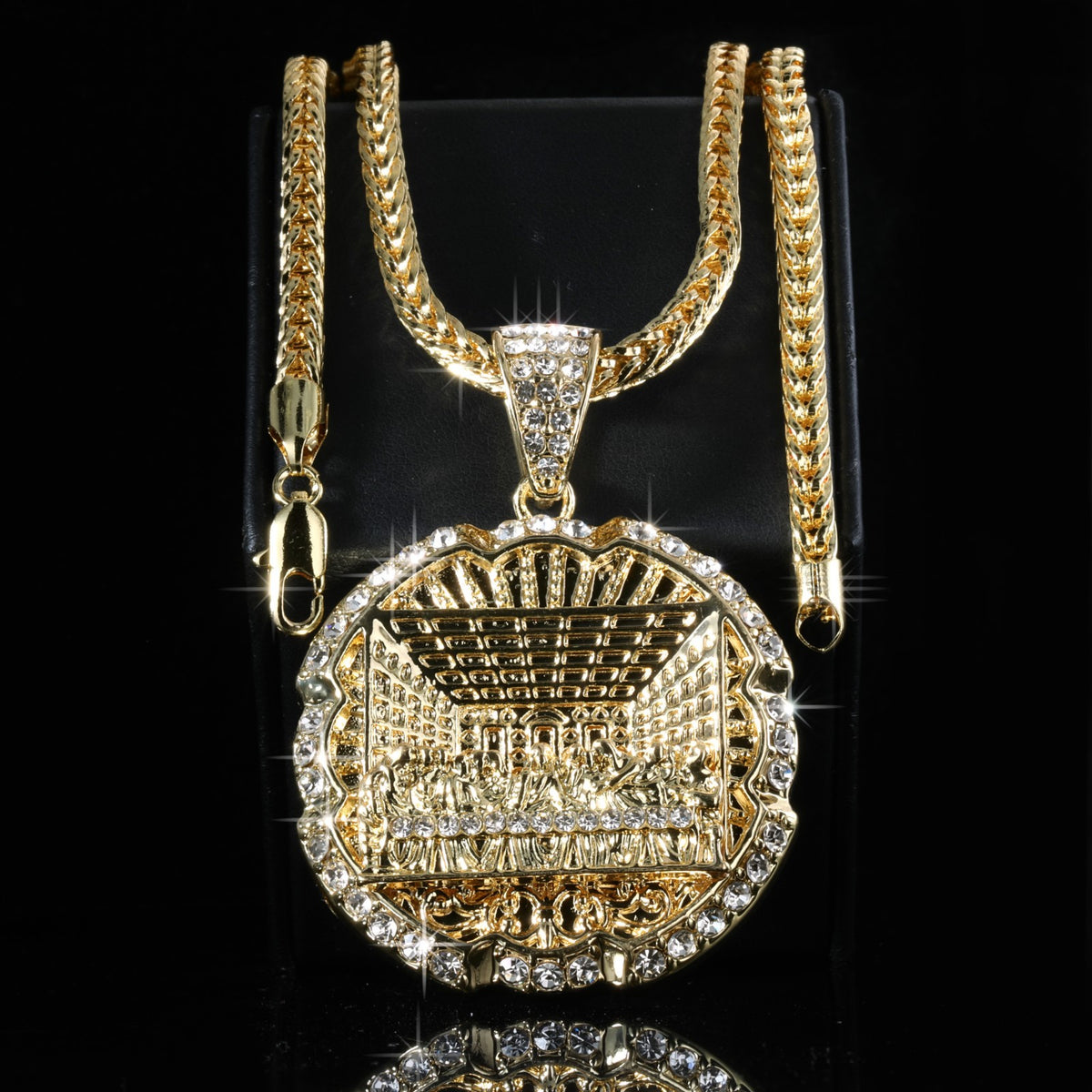 Franco Chain Necklace 4mm - 20" 24" 30" Jesus Last Supper Pendant Gold