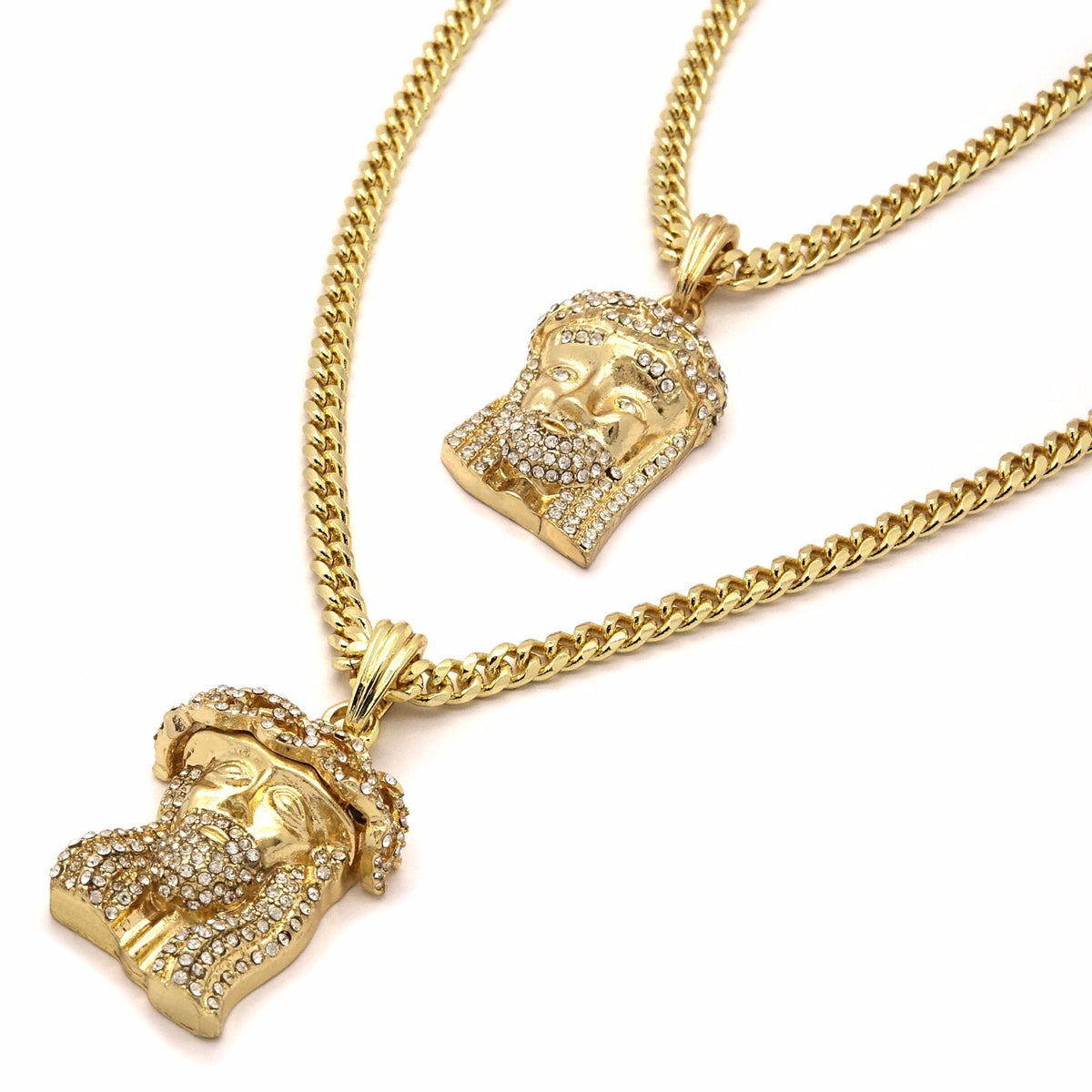 Men's 14k Gold 2 Jesus Pendant CZ 30" 24" Cuban Chain