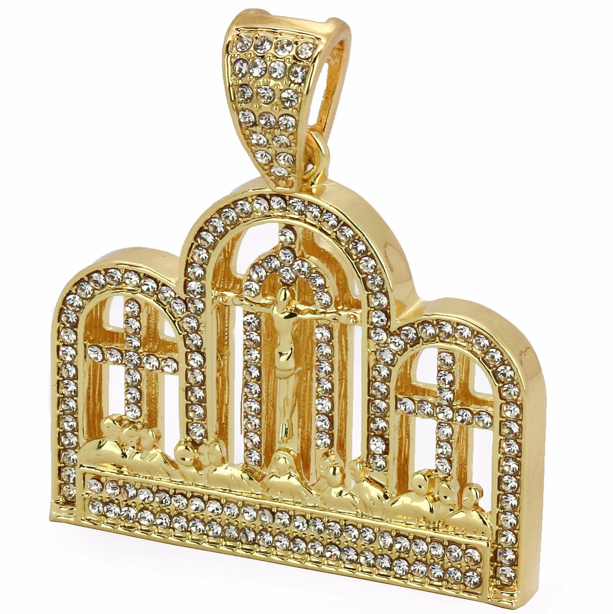 14k Gold Big Last Supper CZ Pendant 30" Cuban Chain