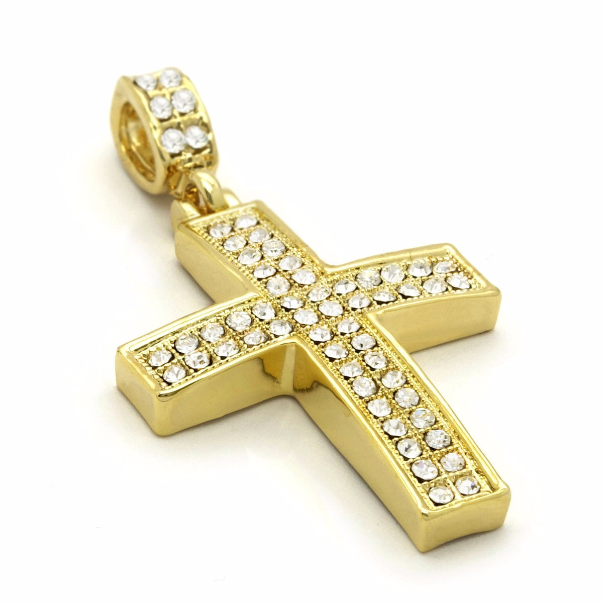 Men's 14k Gold Fully CZ Cross Pendant 24" Cuban Chain