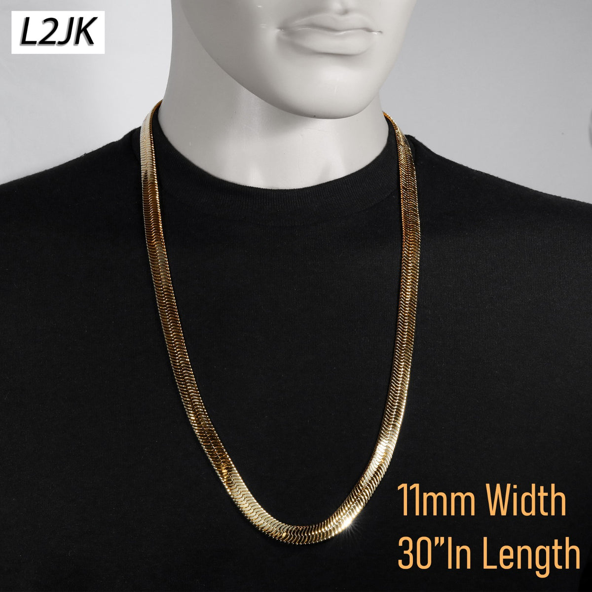 14k Gold Chain Necklace Herringbone 11mm 30"In Silver & Rose Gold Snake