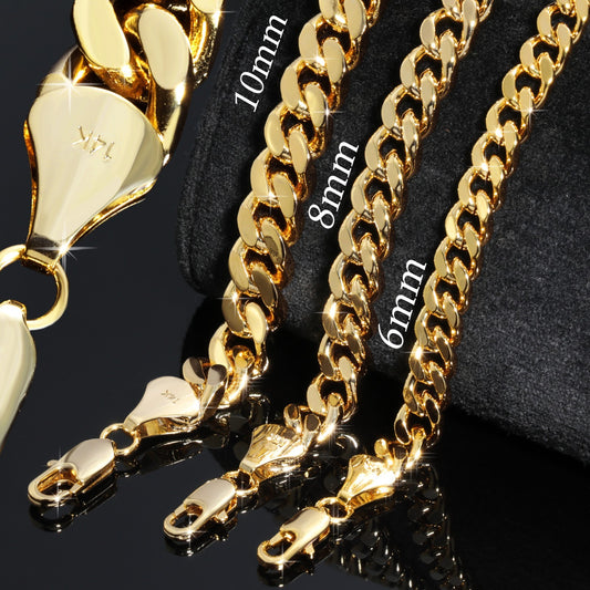 Cuban Link Chain 6mm, 8mm & 10mm 24" 14k Gold Men