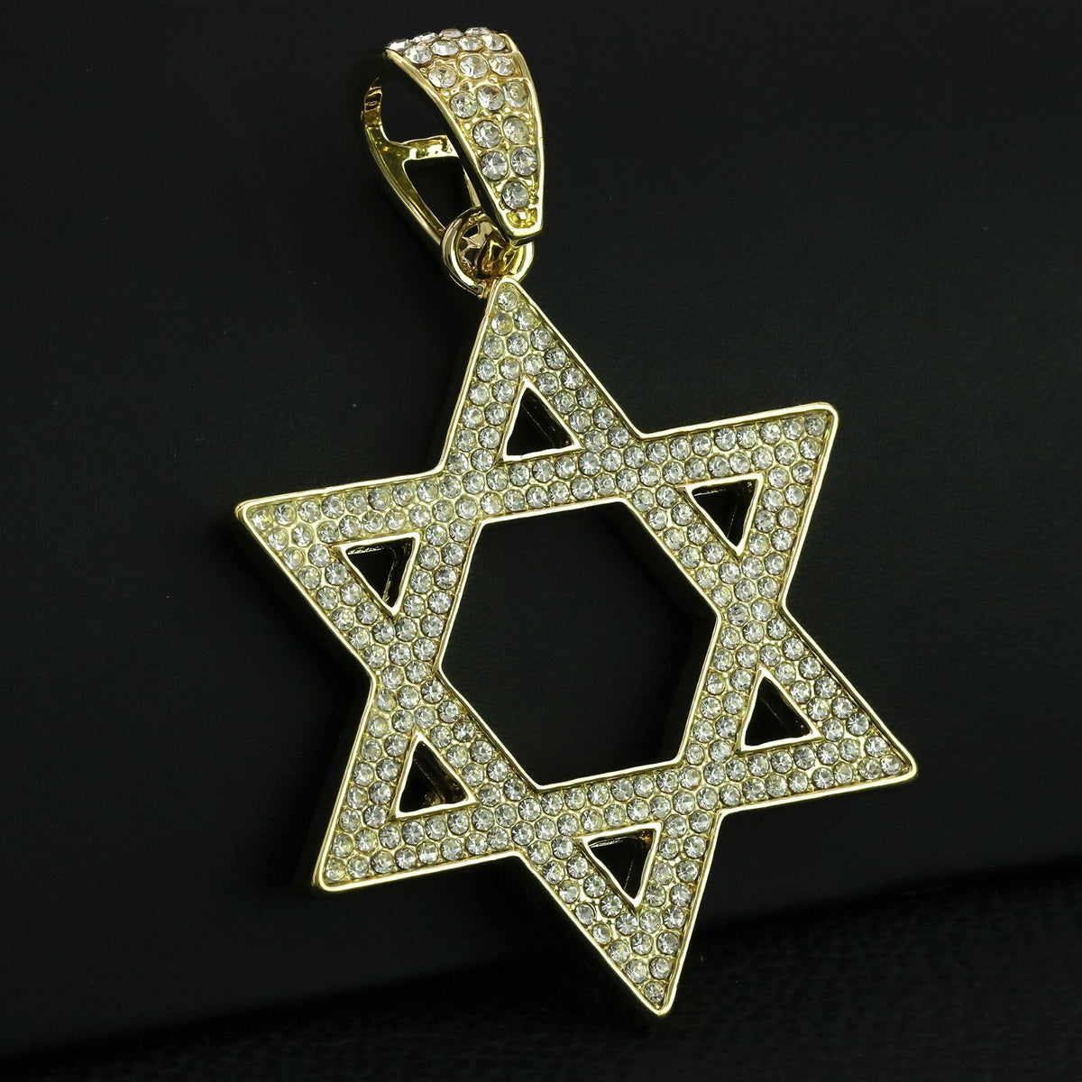 Large Star of David Pendant Cuban CZ Chain 18-24" Gold