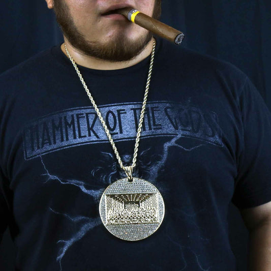 14k Gold " Huge Last Supper" Pendant CZ 30" Rope Chain