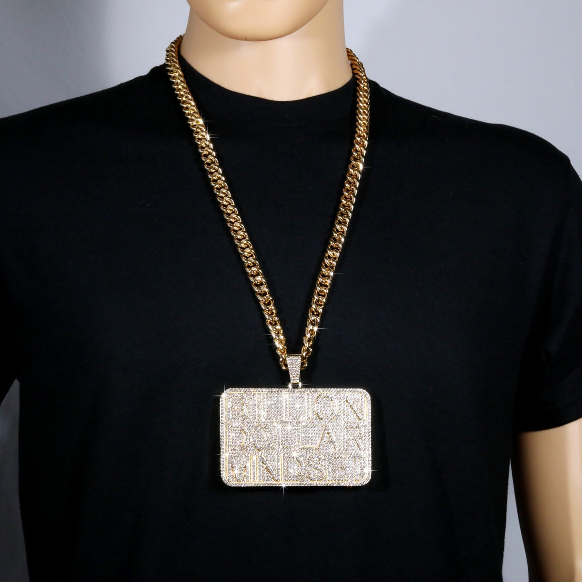 Miami Cuban Curb Chain Necklace 10mm 30In & Billion Dollar Gold Bar