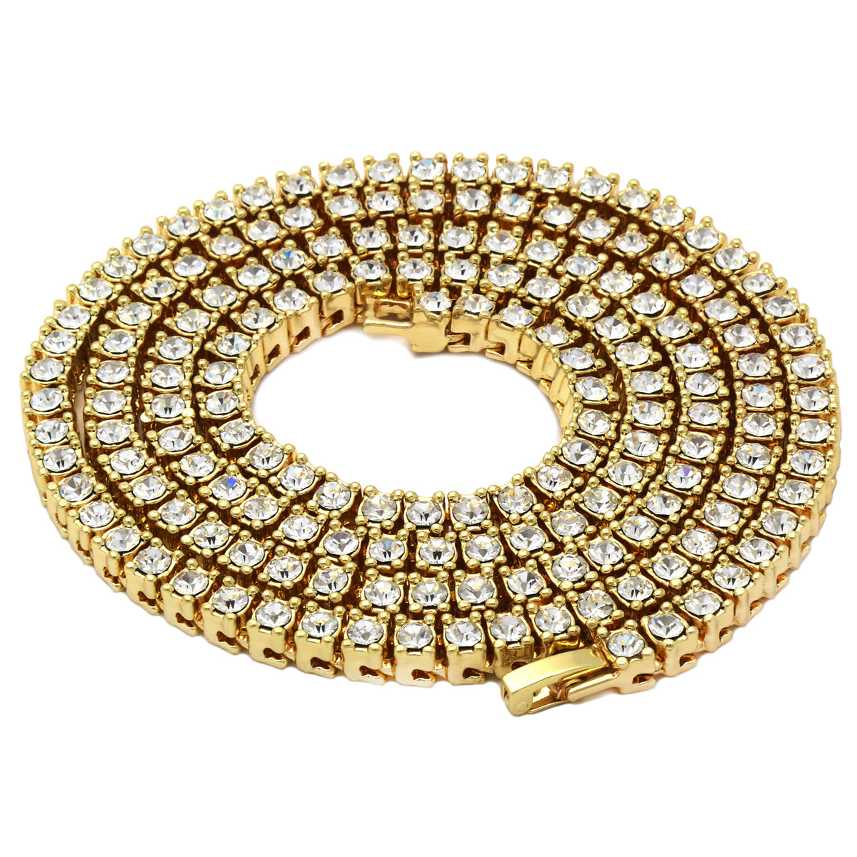 16k Gold Clear CZ Men1 Row Tennis Chain Necklace