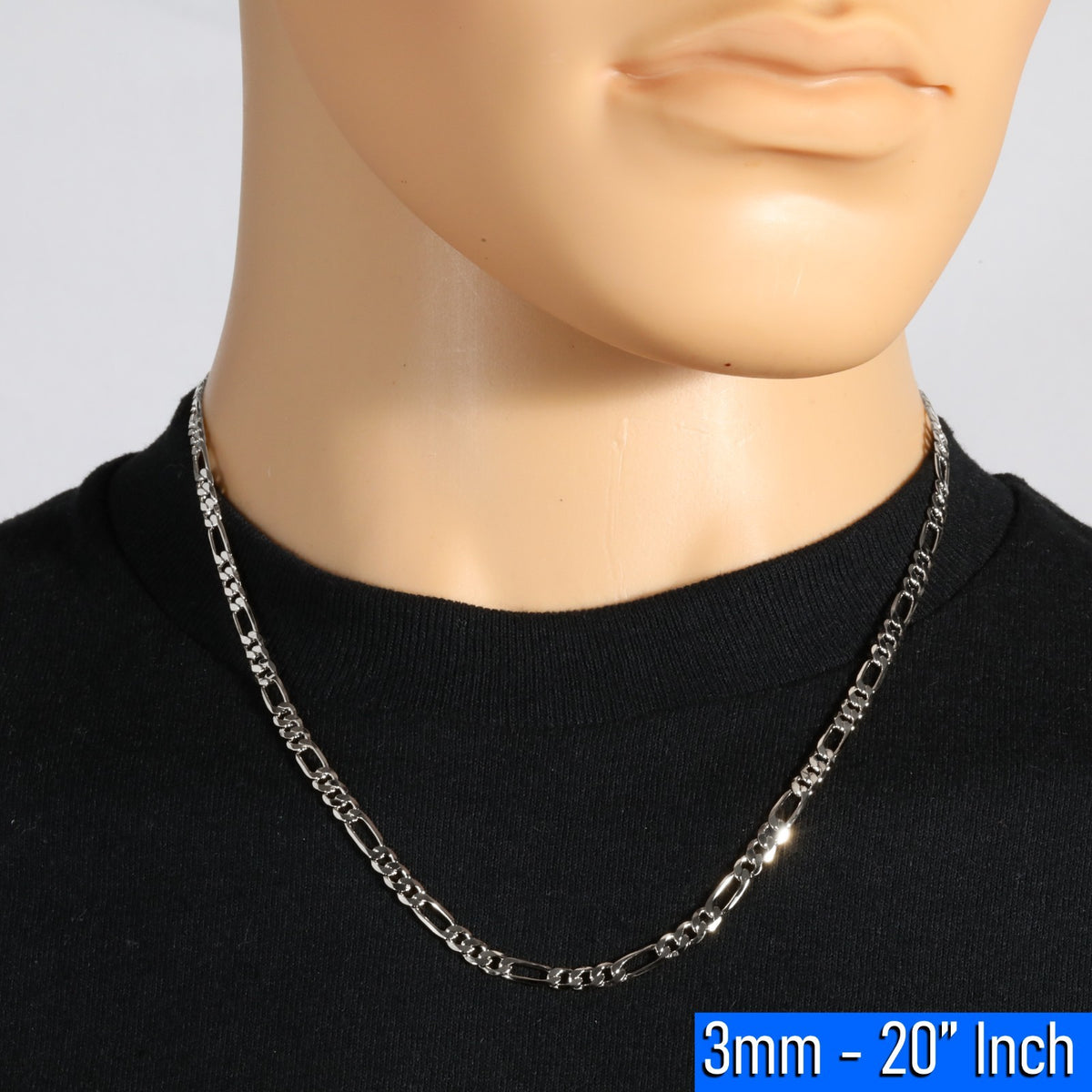 Figaro Chain Choker 925 Silver 3mm 20" for Men & Women