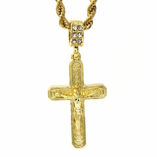 Men's 14k Gold Jesus C Cross Pendant CZ with 24" Rope Chain