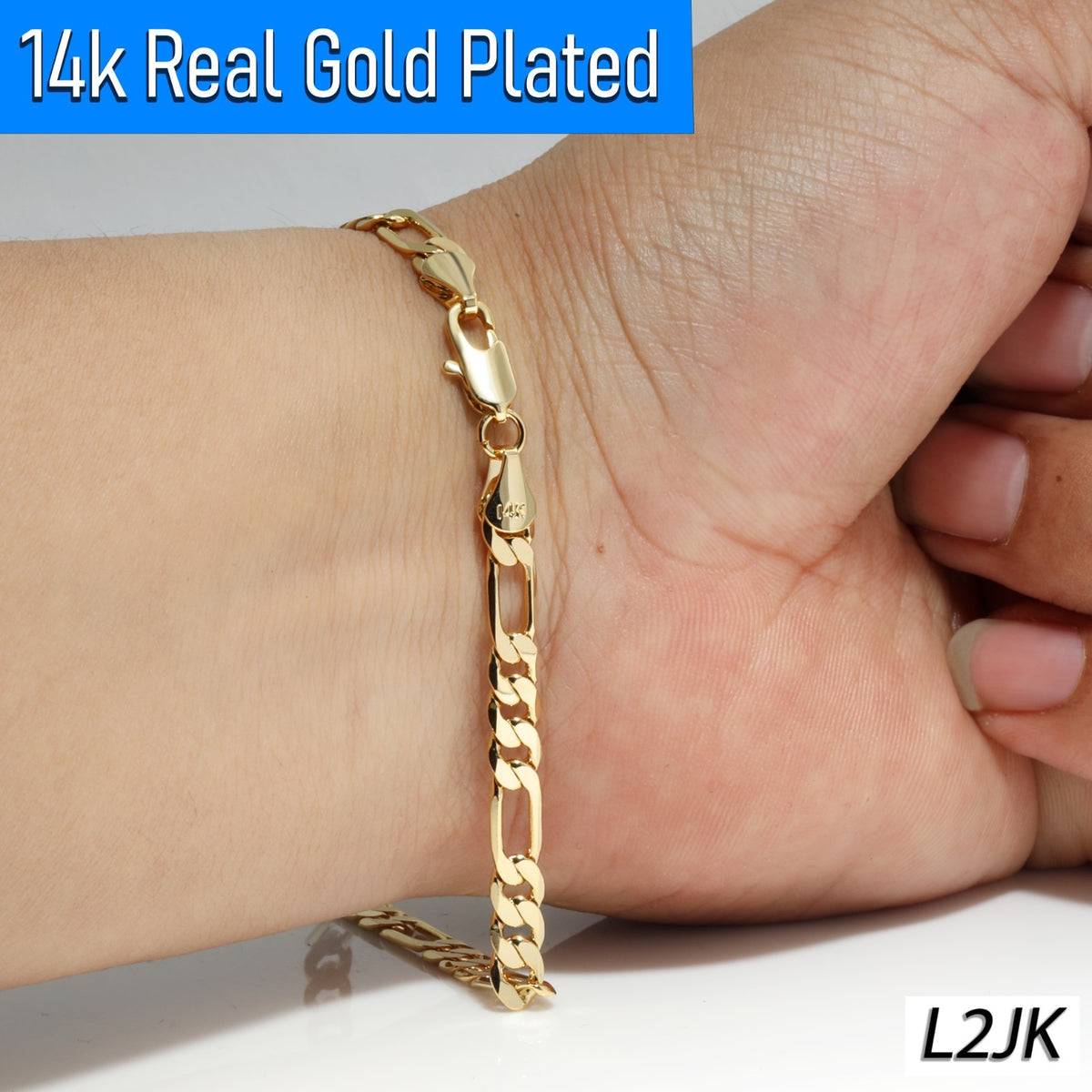 5MM Figaro Bracelet 8.5"Inch 14k Gold Chain Jewelry Men's
