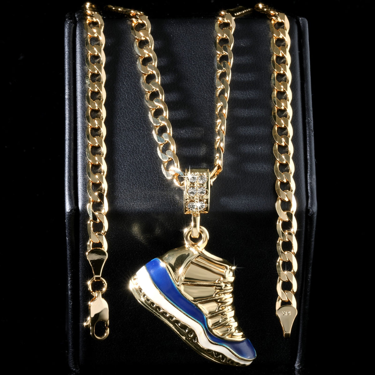 14k Cuban Curb Link Necklace 5mm Air Ocean Blue Basketball Gold