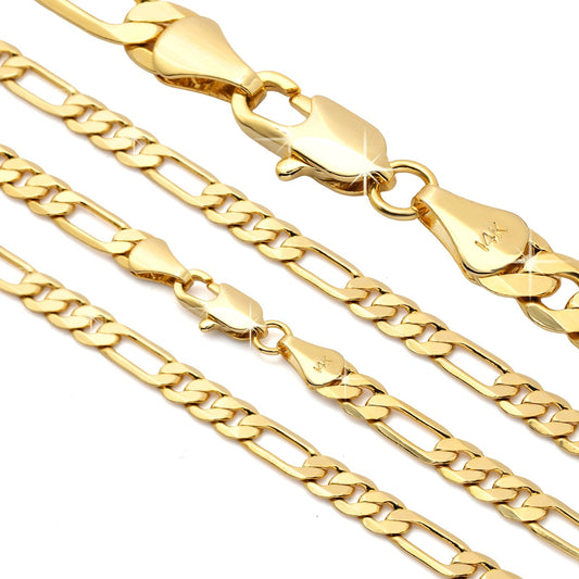Figaro Chain Choker 14k Gold 4mm 18" for Men & Women Boys