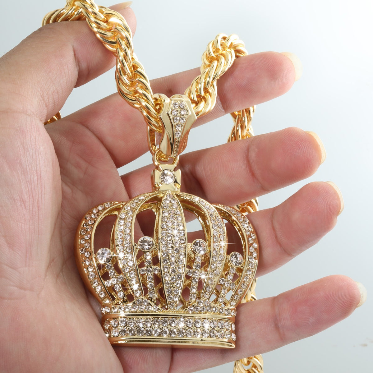 14k Rope Chain 10mm 20 & 24In Large Queen King Crown Gold Style