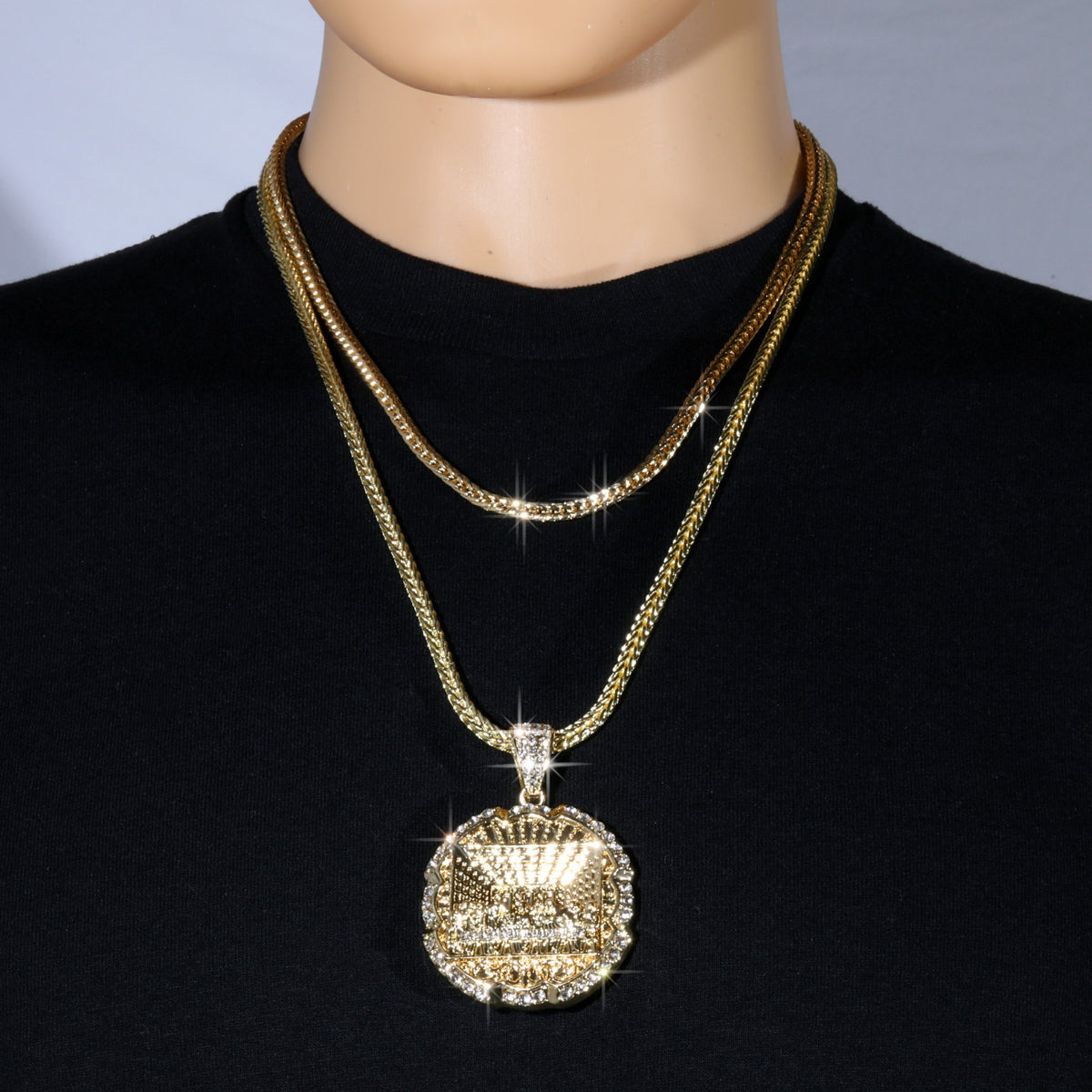 Franco Chain Necklace 4mm - 20" 24" 30" Jesus Last Supper Pendant Gold