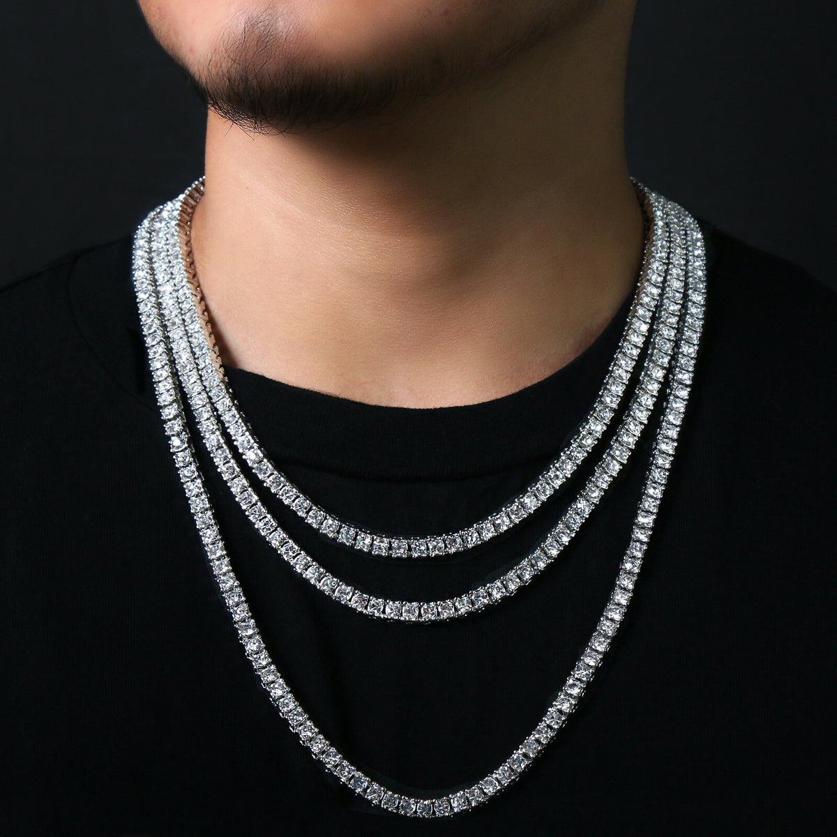 14k White Gold Ice CZ 1 Row Silver Chain Tennis Necklace