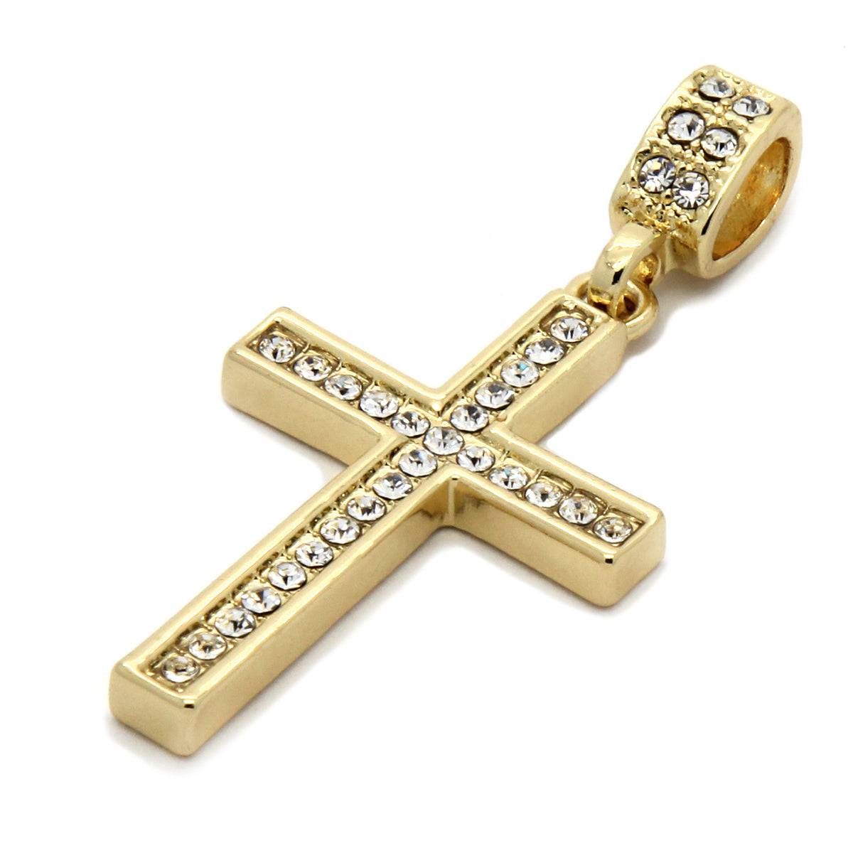 Men's 14k Gold CZ Lined Cross Pendant 30" Cuban Chain
