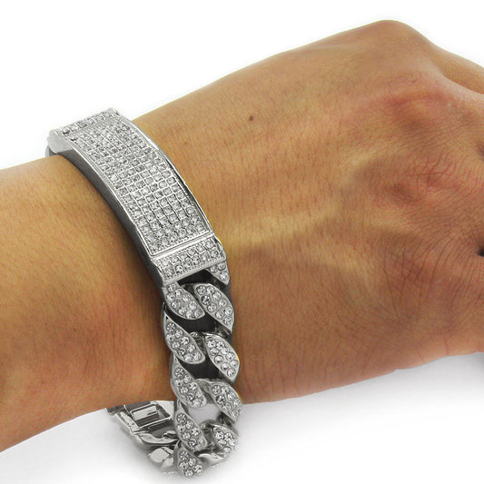 Men's Bracelet Silver Tone CZ Miami Cuban Style