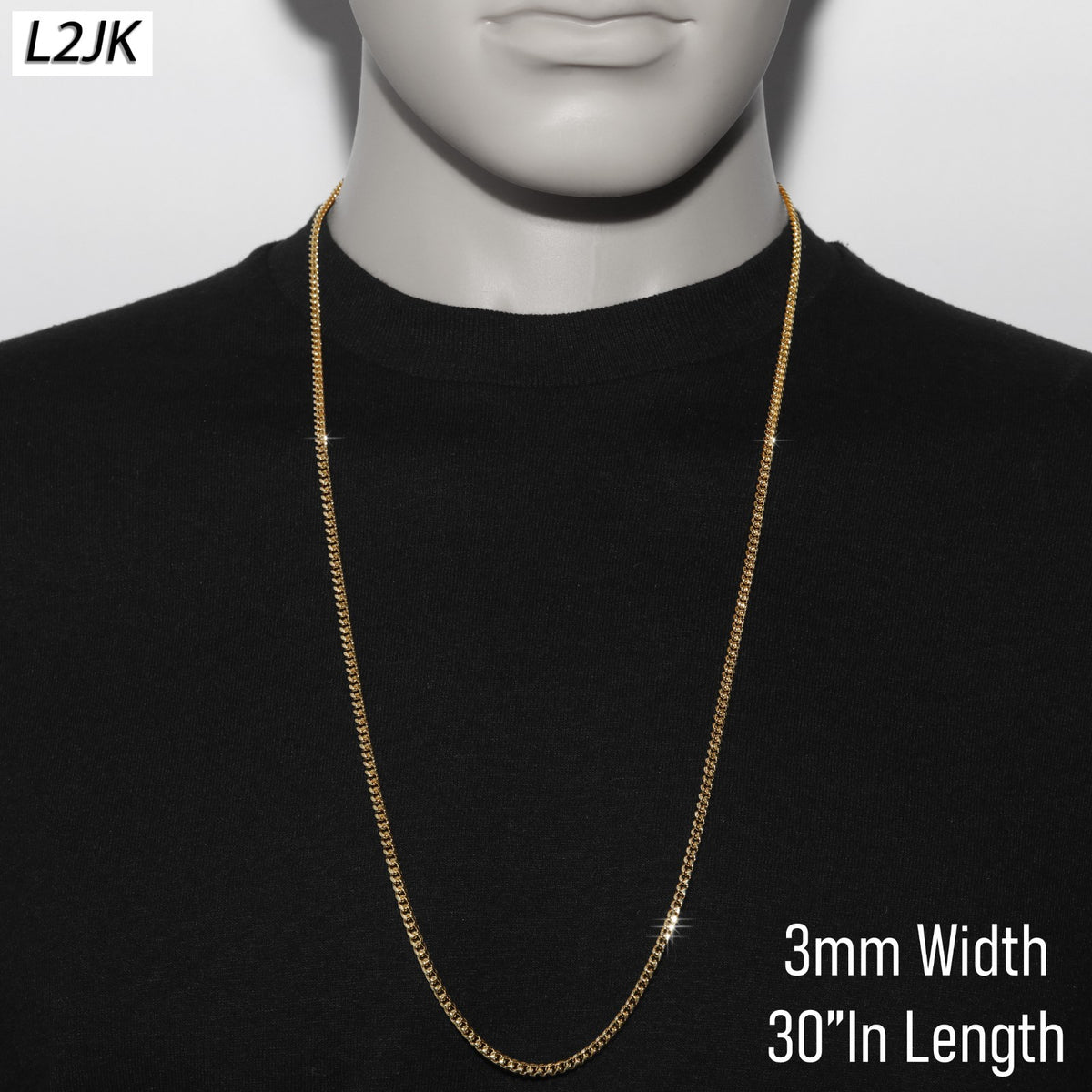 Cuban Chain Link Cascade Necklace 14k Gold 3mm - 30"In