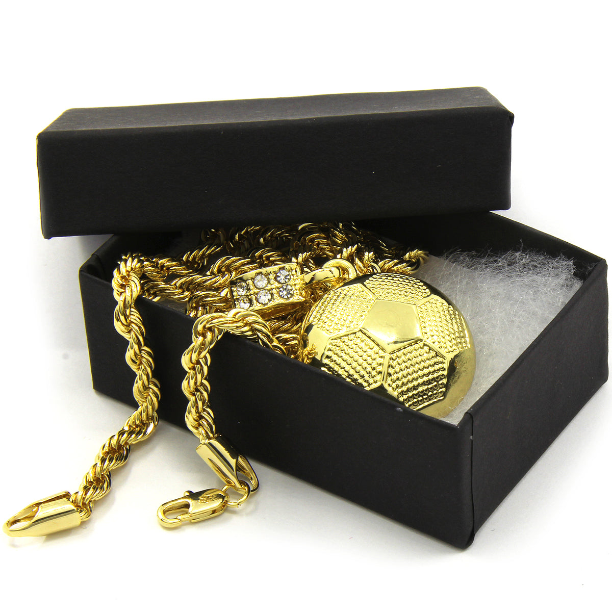 Men's 14k Gold Soccer Ball Pendant CZ 24" Rope Chain Pendant