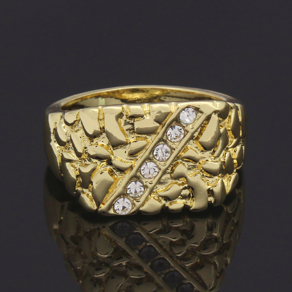 Men 2pc Cluster CZ Bracelet Iced Nugget Ring Set 14k Gold