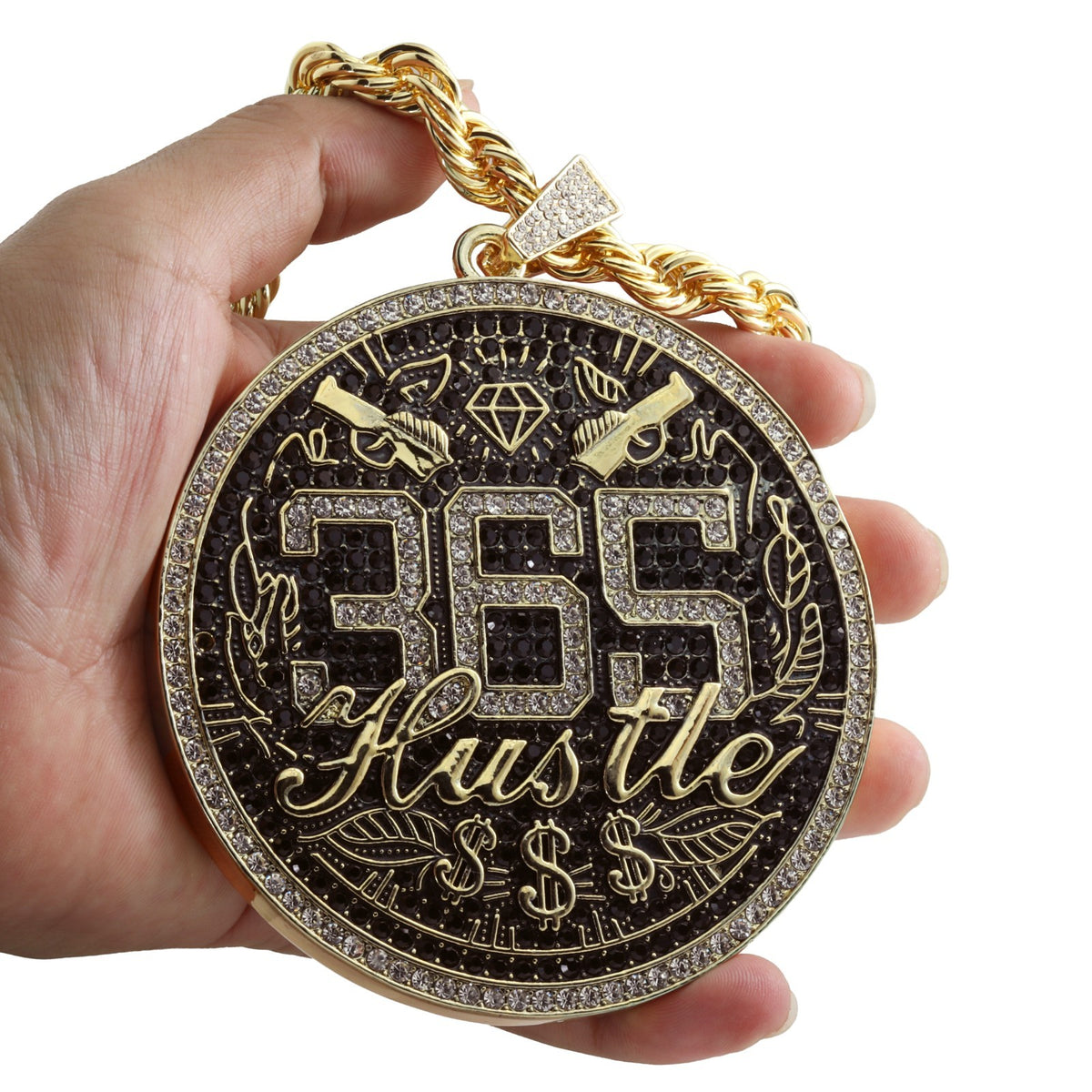 14k Rope Chain 10mm 24" & 30" Medallion 365 Hustle Gold Men