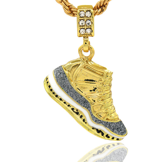 Men's 14k Gold Retro 11 "cool Grey" Pendant 4mm 24" Rope Chain