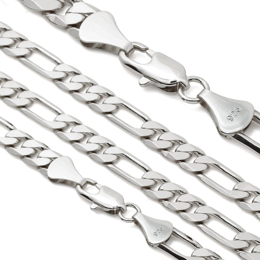 Figaro Chain Choker 925 Silver 8mm 20" for Men & Women