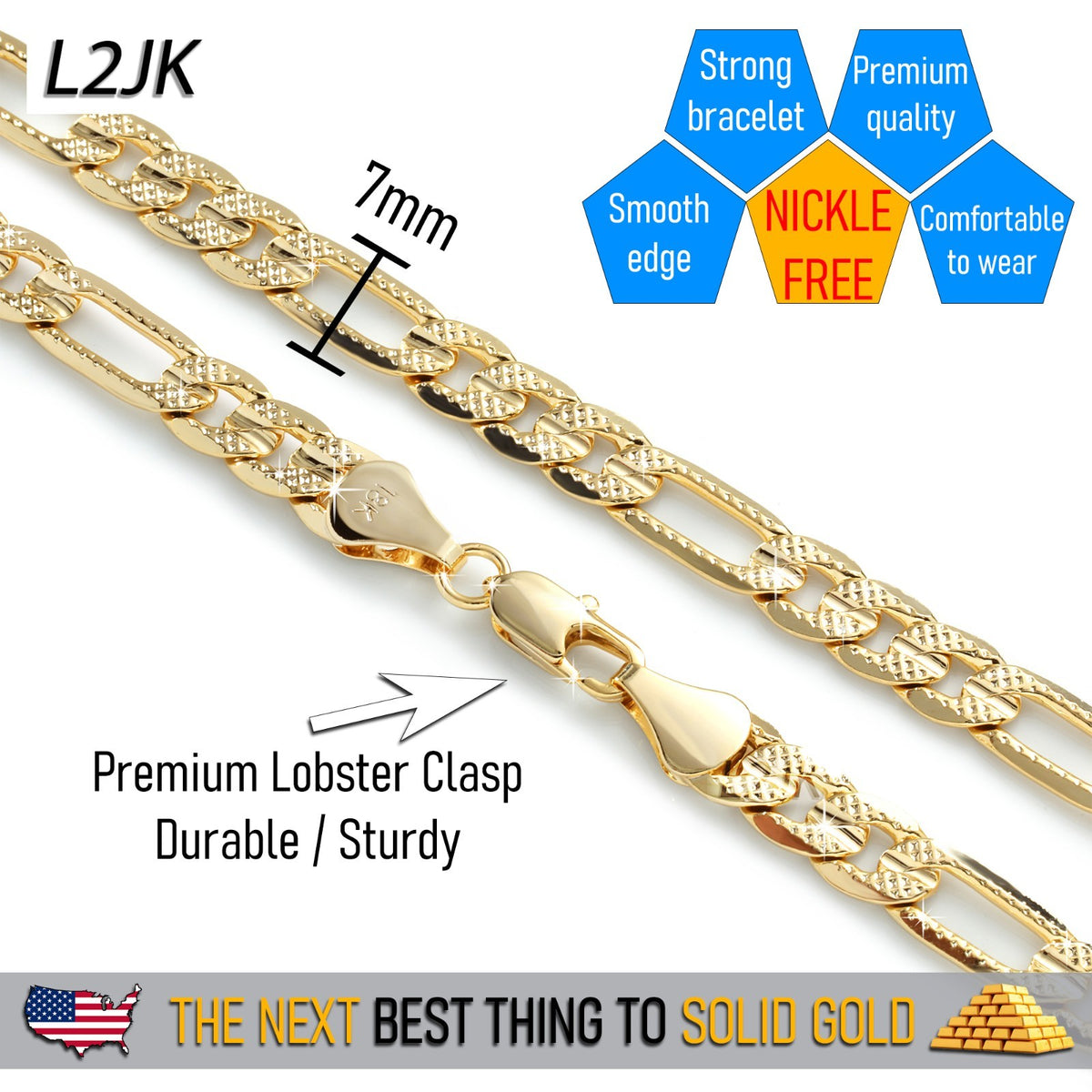 Frost Italy Figaro Chain 18k Gold 7mm 24" for Men & Women