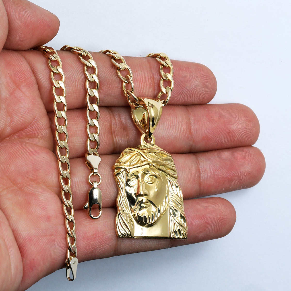 Jesus Pendant 14k Gold 5mm 30" Cuban Link Necklace Choker Chain
