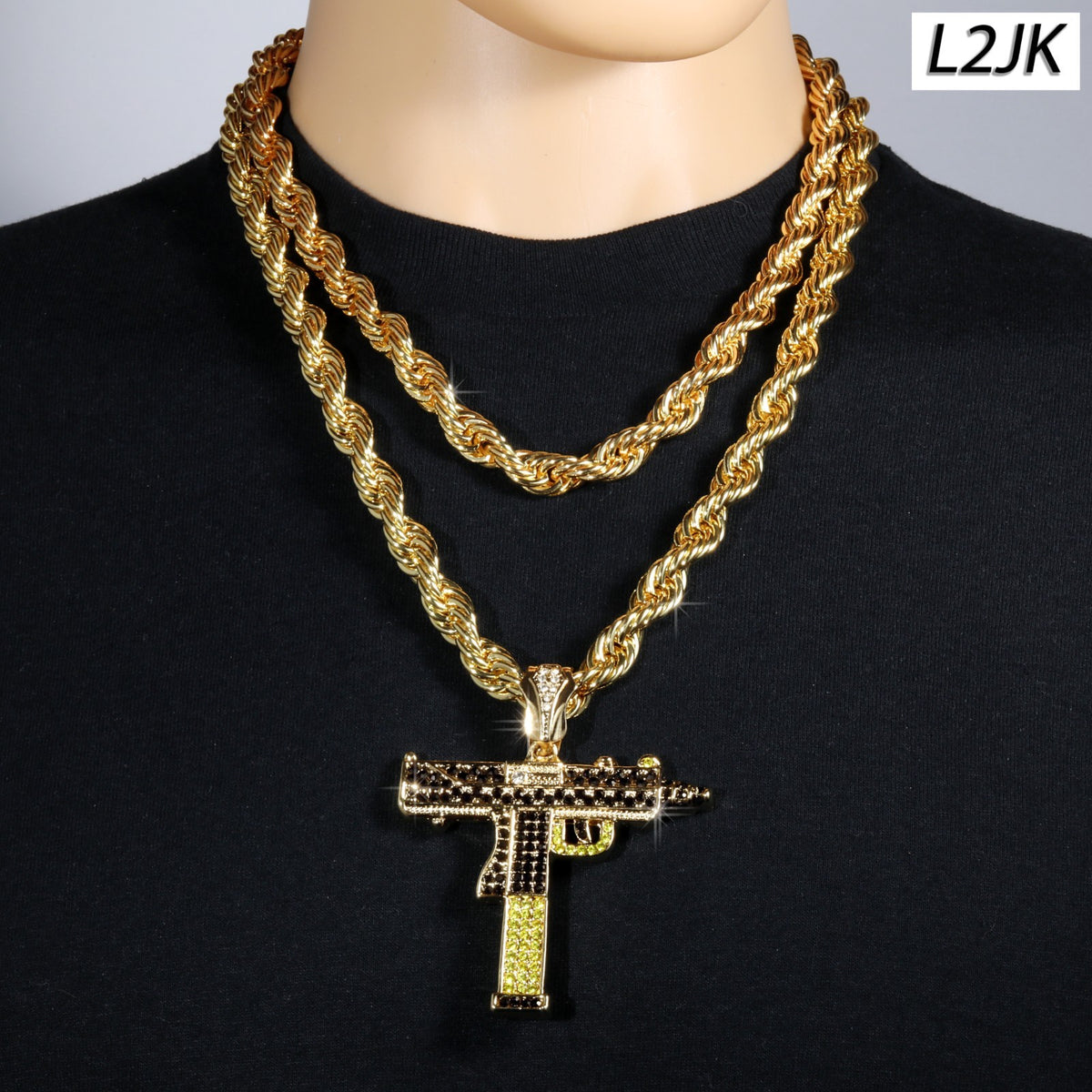 14k Rope Chain 10mm 20" & 24"In Large Uzi Extended Black & Gold