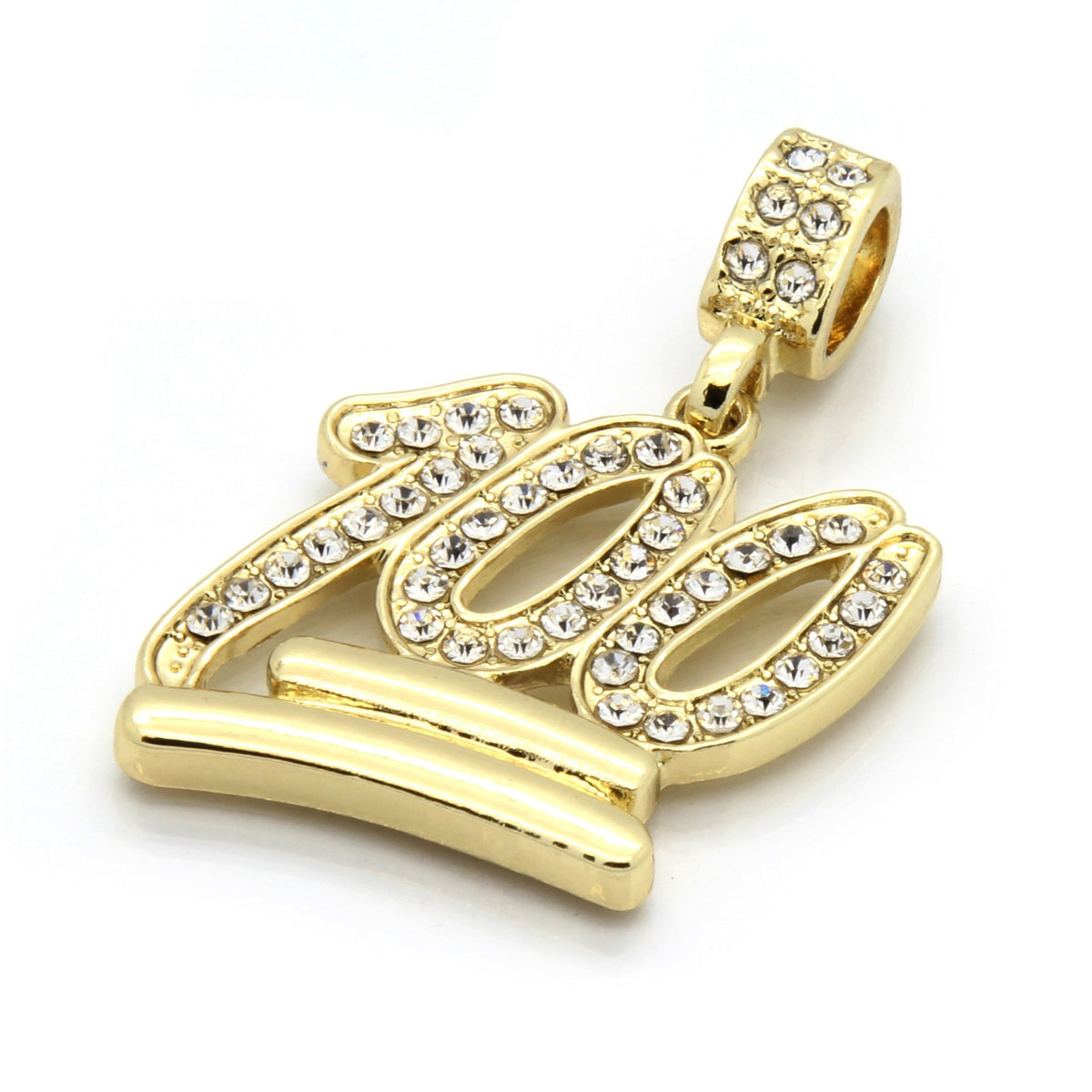 Men's 14k Gold Emoji 100 Pendant CZ 24" Rope Chain