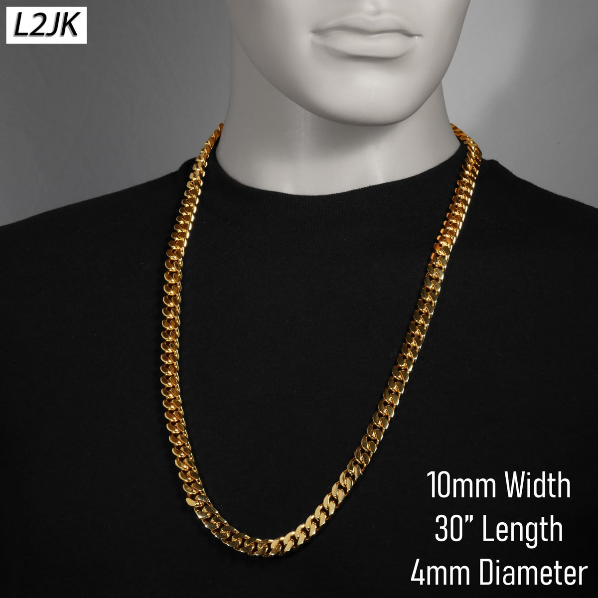 Cuban Link Chain Necklace 10mm 30"In Men's 14k Gold