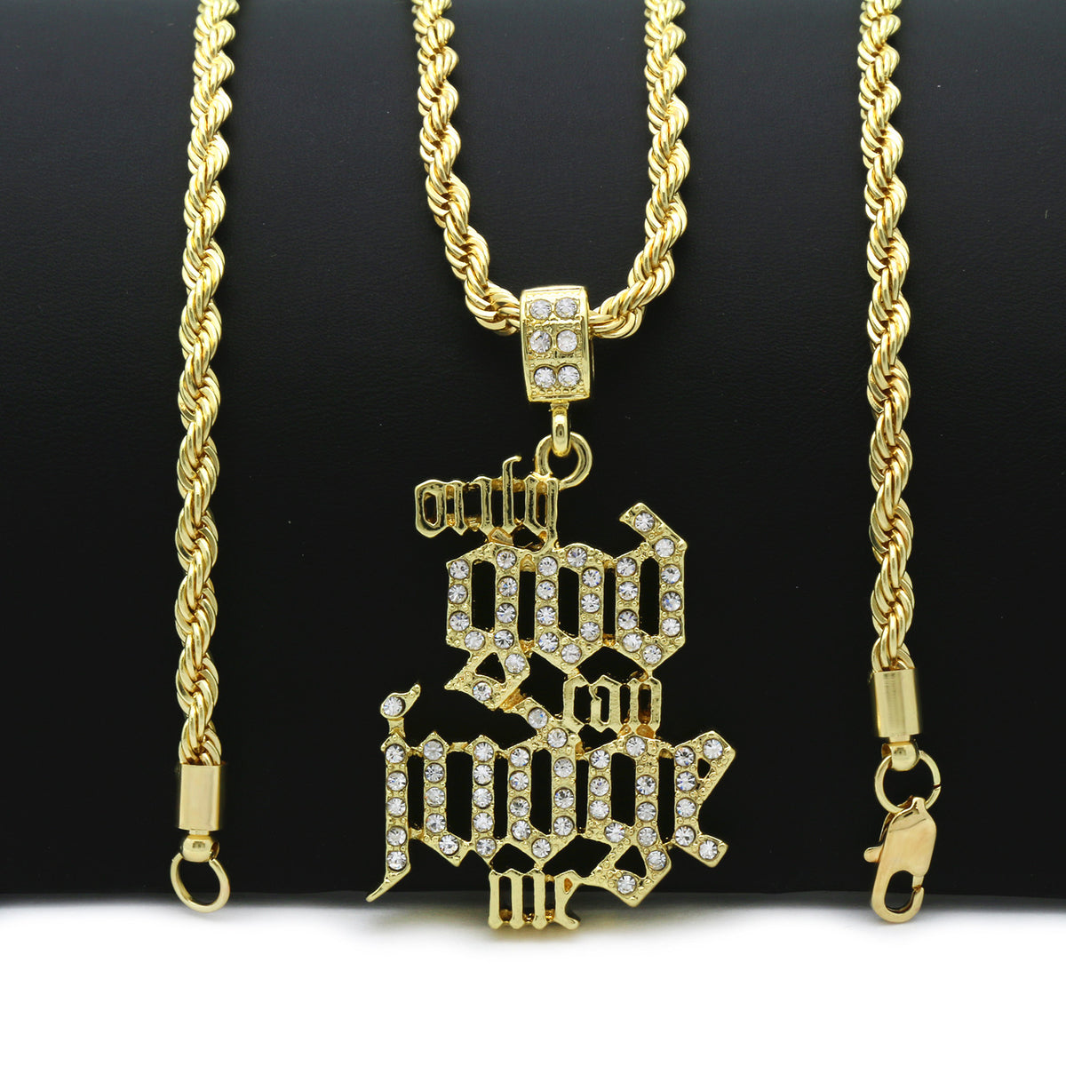 14k Gold Only God Can Judge Me Pendant CZ 24" Rope Chain