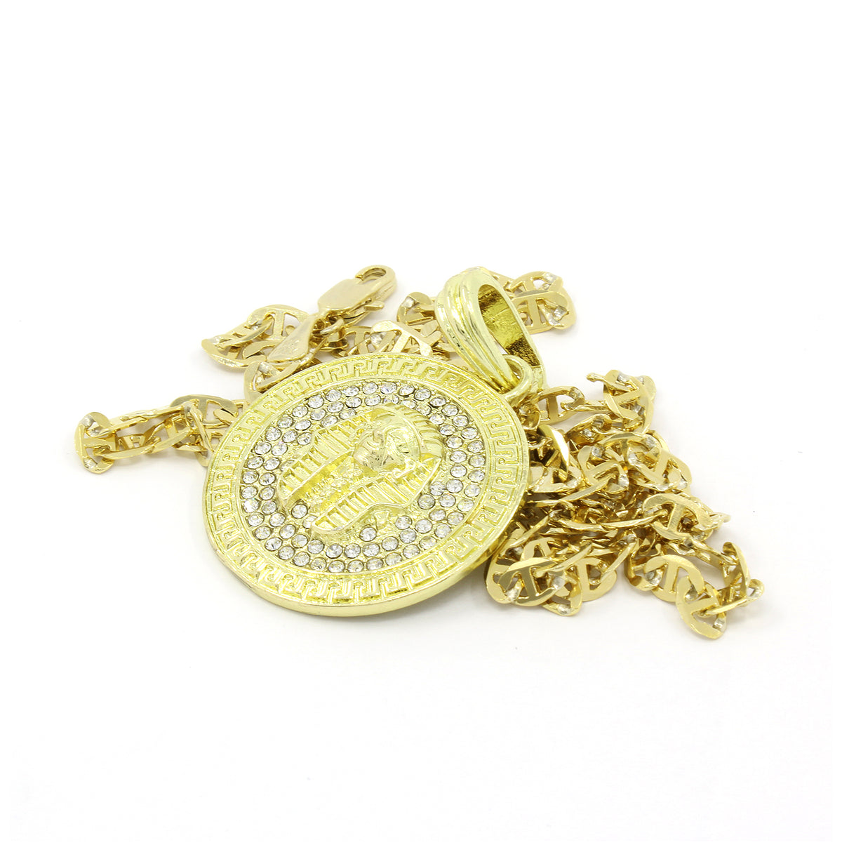 Men's Medallion Pharaoh Gold CZ 24" Gucci Chain Pendant