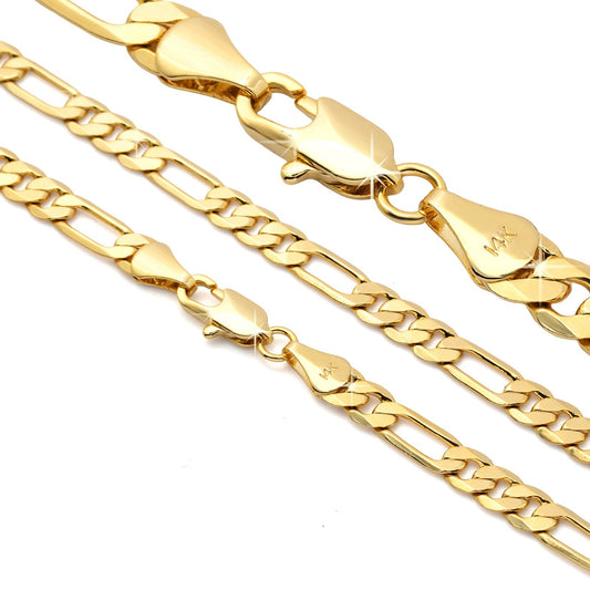 Figaro Chain Necklace 14k Gold 5mm 24" for Men & Women
